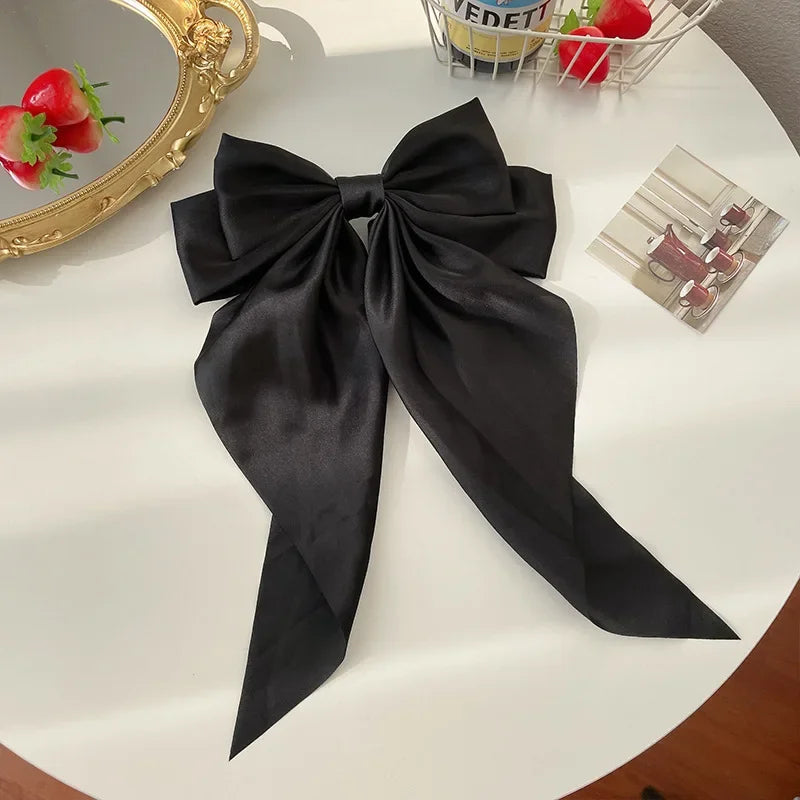 Solid Color Satin Ribbon Big Bow Hairpin – Summer Hair Accessory for Women & Girls