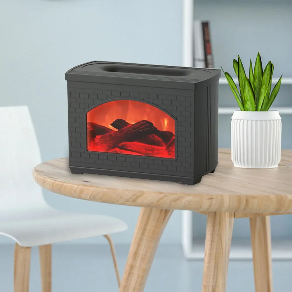 Flame Effect Fireplace Humidifier – Portable Tabletop USB Aroma Diffuser with 270ml Water Tank