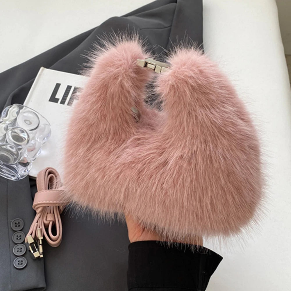 Plush Faux Fur Shoulder Bag – Soft Fluffy Crossbody Luxury Winter Handbag for Women