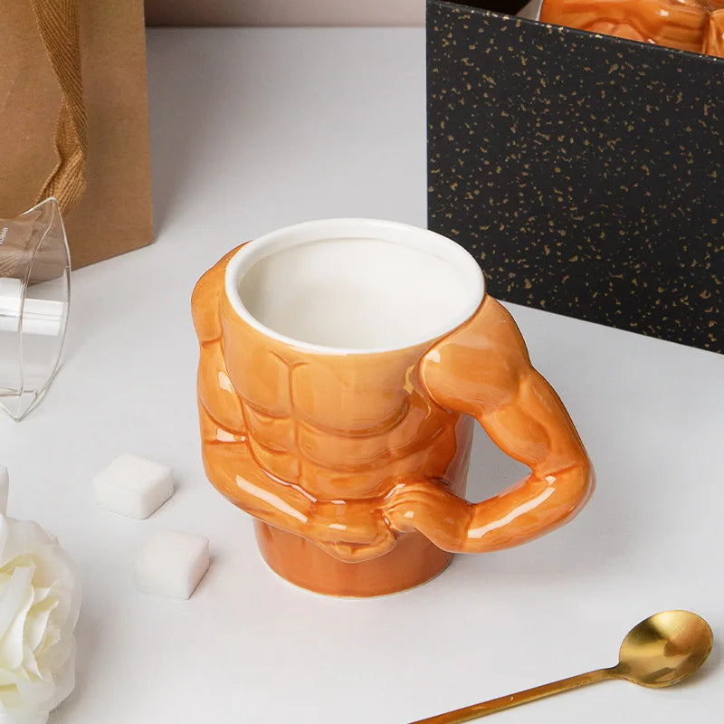 Macho Muscle Ceramic Mug – Funny Pectoral Design Coffee Cup, Ideal Gift for Gym Enthusiasts and Trainers