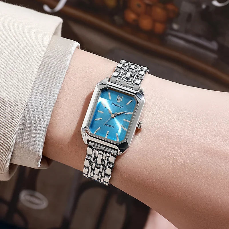 Stainless Steel Luxury Square Quartz Wristwatch – Women’s Fashion Watch for Students and Casual Wear