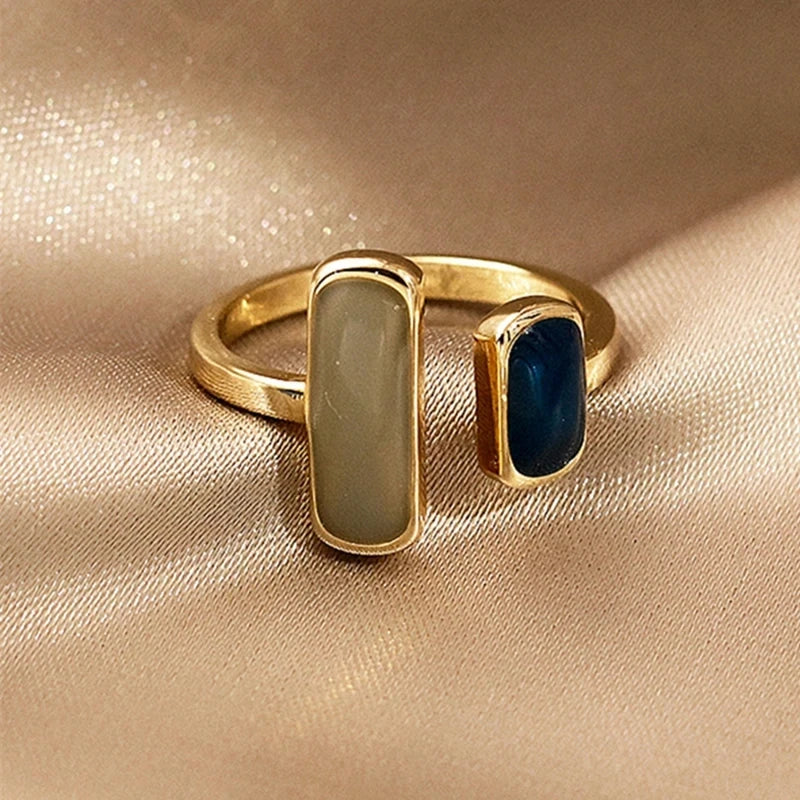 Adjustable Colorful Drip Glaze Ring – Retro Geometric Gold Metal Ring for Women’s Fashion and Wedding Jewelry