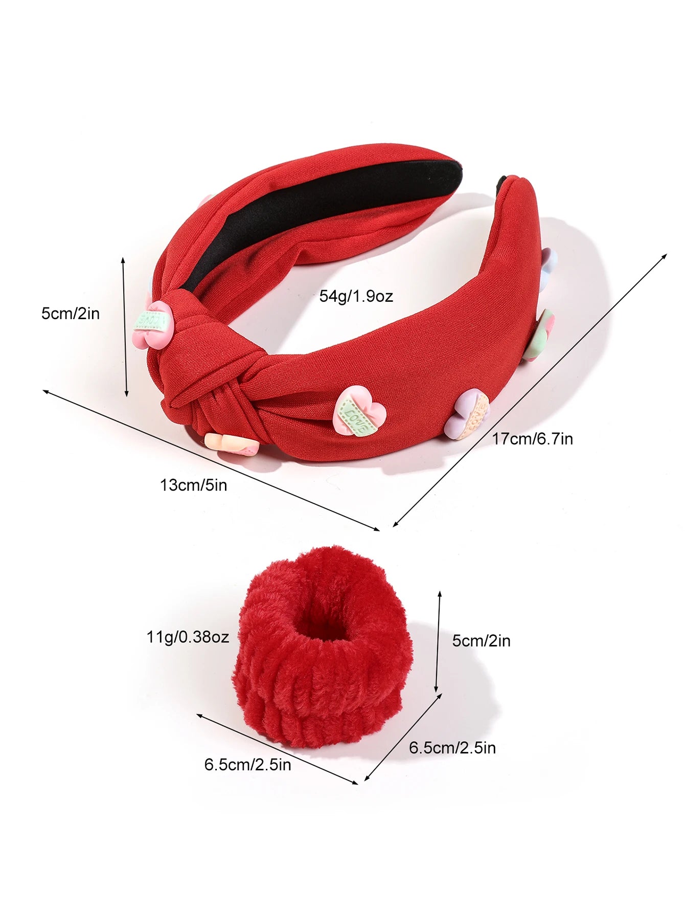 3-Pack Valentine’s Day Hairband Set – Red Spa Makeup Headbands and Face Washing Wristbands for Women