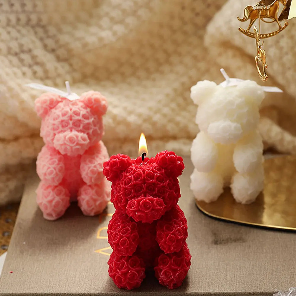 Valentine's Day Rose Bear Aromatherapy Candle - Handmade Soy Wax, Creative Gift & Home Decoration
