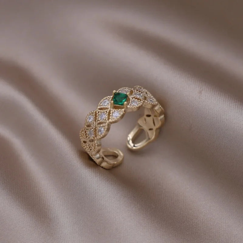 Gold plated simple double love crystal ring elegant women's daily opening ring accessories