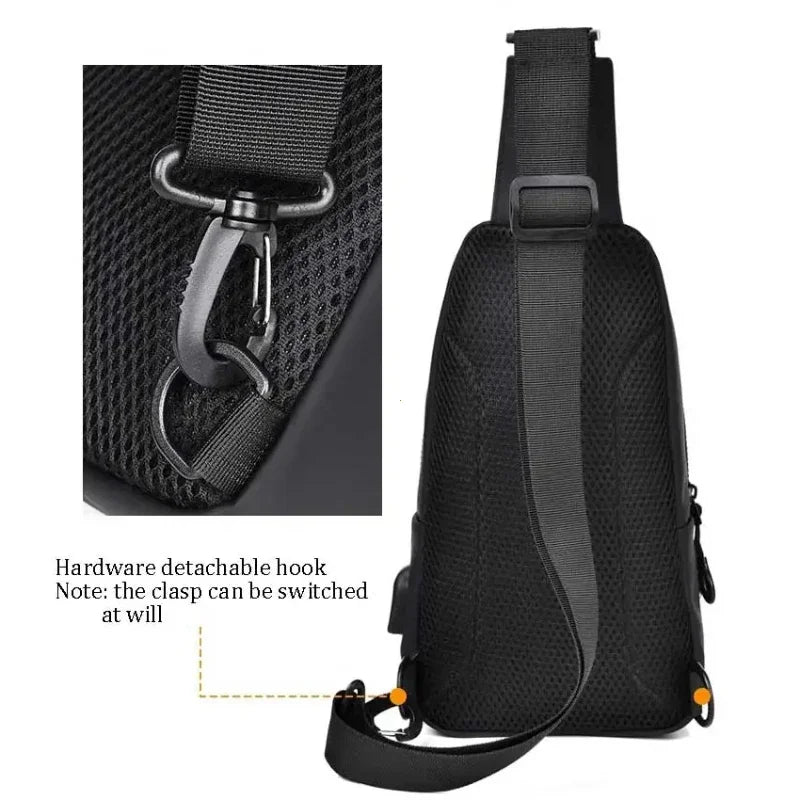 UrbanEdge Nylon Crossbody Bag – Stylish Men's Chest Bag with USB Charging, Solid Color, Versatile for Outdoor and Casual Us