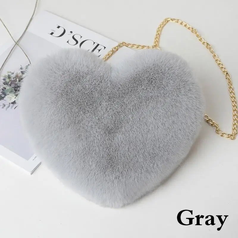 Heart-Shaped Plush Crossbody Bag – Flannel Chain Messenger Bag for Valentine's Day & Birthdays