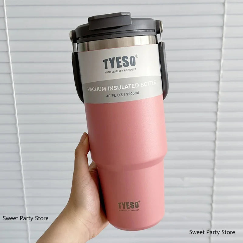 600ml–1200ml Stainless Steel Insulated Thermos Bottle – Leak-Proof Travel Mug with Handle and Straw for Hot and Cold Beverages