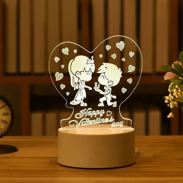 Romantic Love 3D Acrylic LED Lamp – Night Light for Home, Valentine’s Day Decor