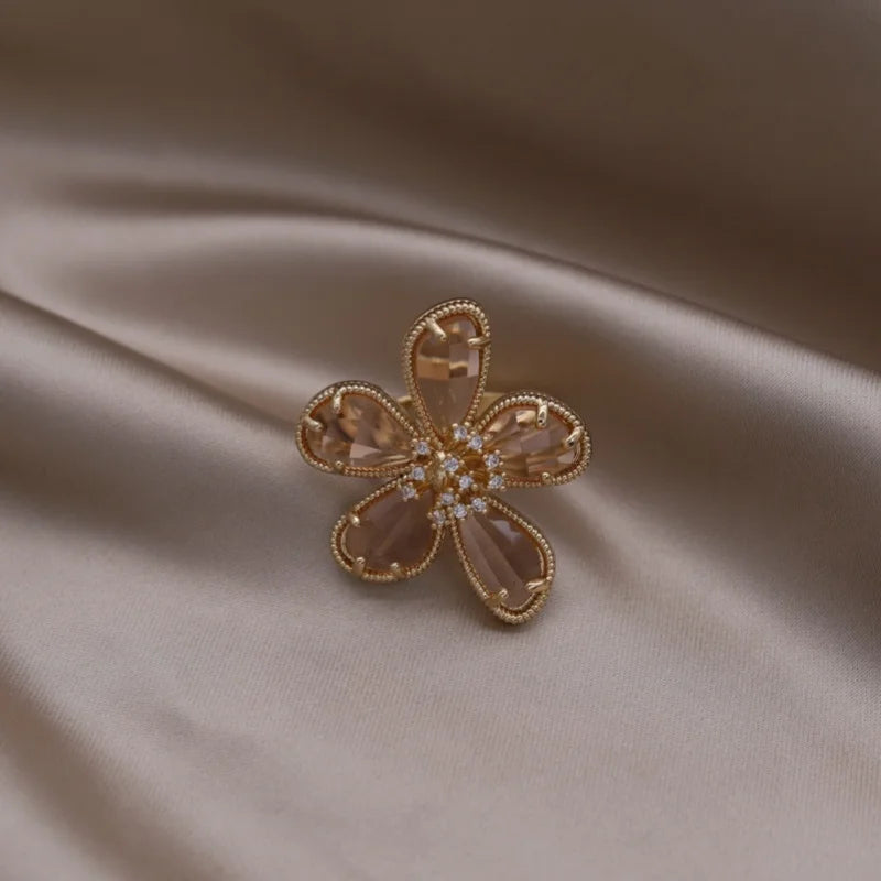 Gold plated simple double love crystal ring elegant women's daily opening ring accessories