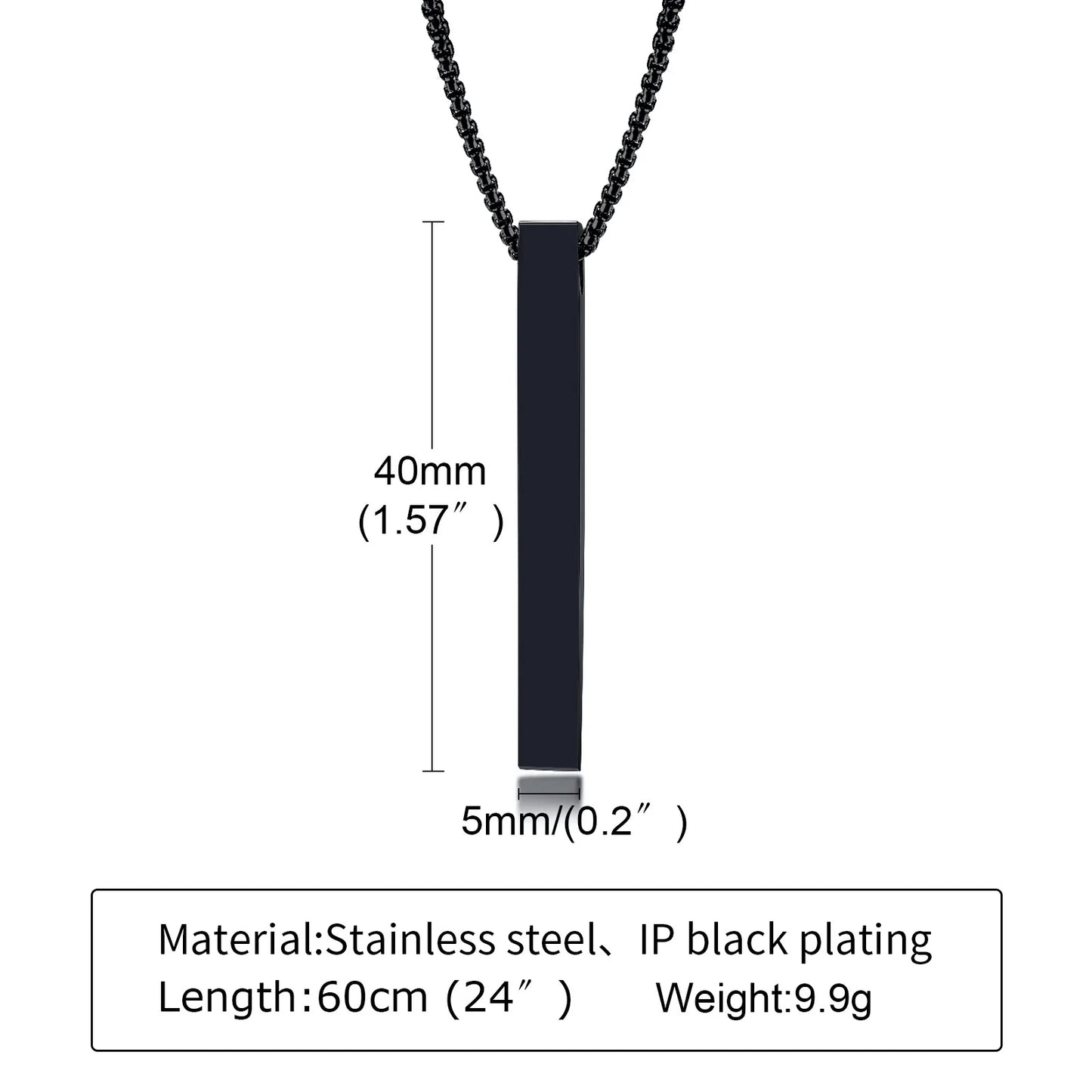 Minimalist Pillar Bar Necklace – 5mm Stainless Steel Pendant for Men and Women, Casual Unisex Link Chain
