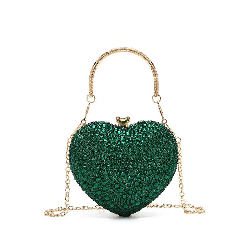 Luxury Heart-Shaped Crystal Clutch Purse – Rhinestone Evening Wedding Party Mini Handbag with Chain Handle