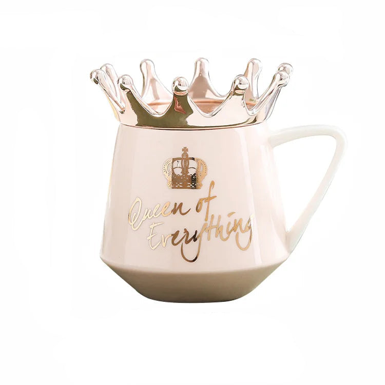 400ml Crown Ceramic Coffee Cup Fine Couple Mug with Lid Simple Afternoon Tea Coffee Cup Breakfast Milk Coffee Mug Birthday Gift