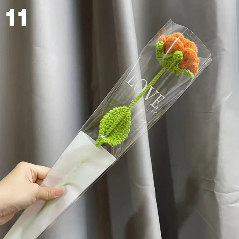 DIY Knitting Bouquet Rose Tulip Flower Bouquet Sunflower Hand-knitted Fake Flowers Knit Flower Home Table Crochet Floral Bouquet