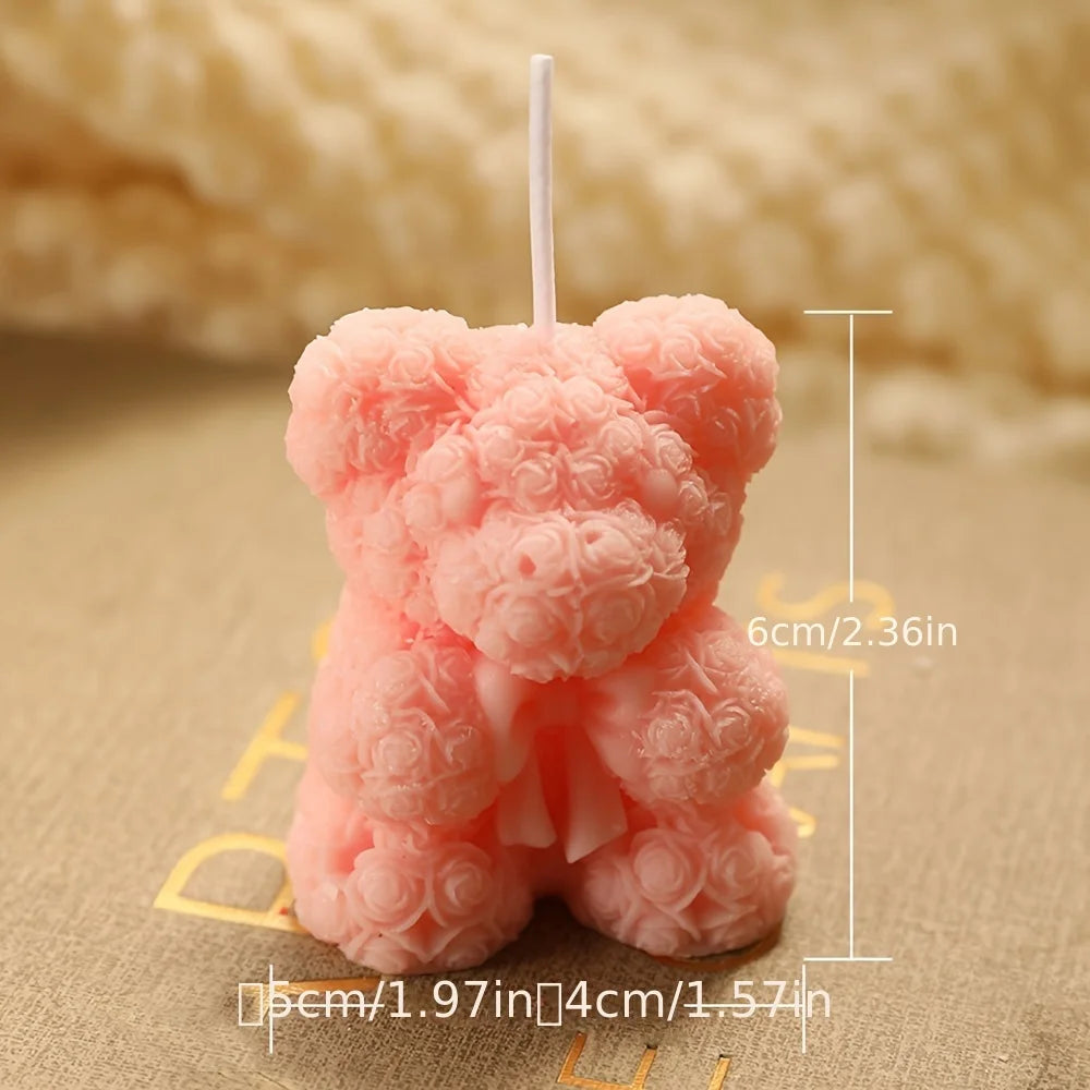 Valentine's Day Rose Bear Aromatherapy Candle - Handmade Soy Wax, Creative Gift & Home Decoration