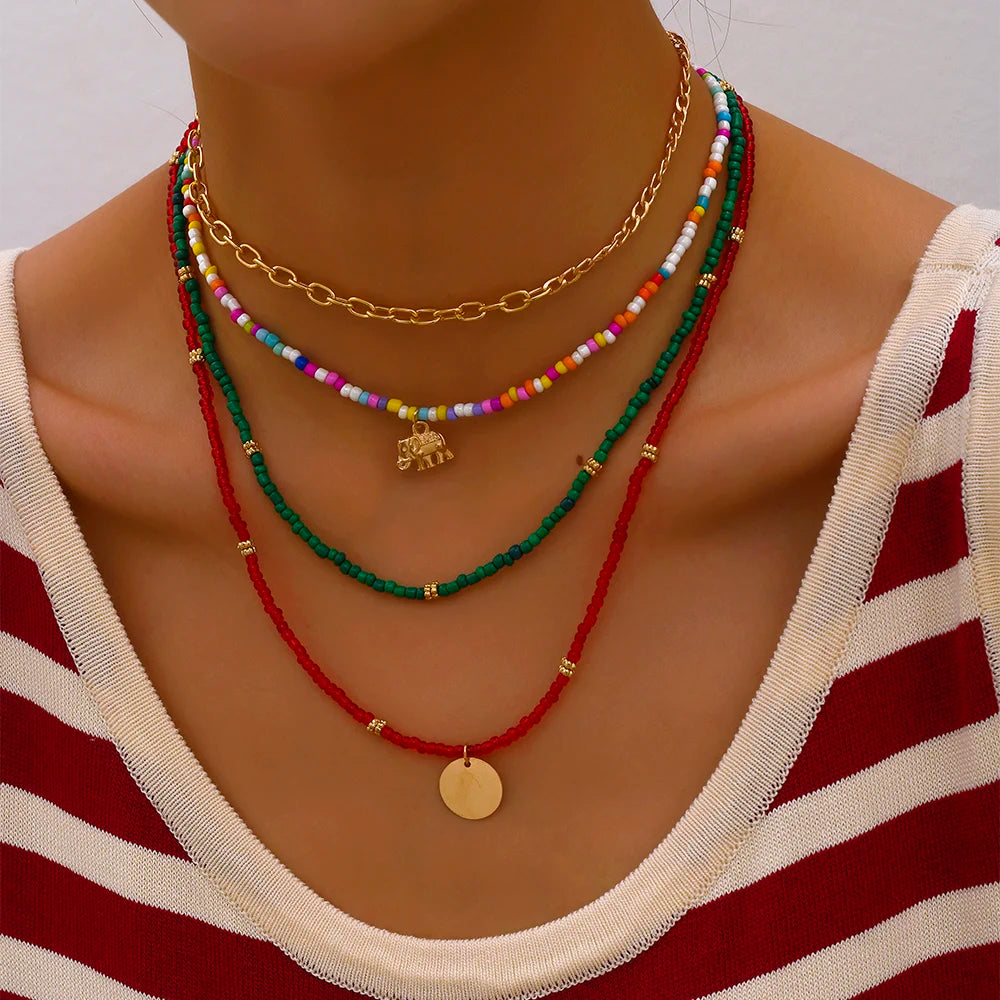 Bohemian Multilayer Handmade Beads Chain Necklace – Colorful Crystal Pendant with Tassels for Women