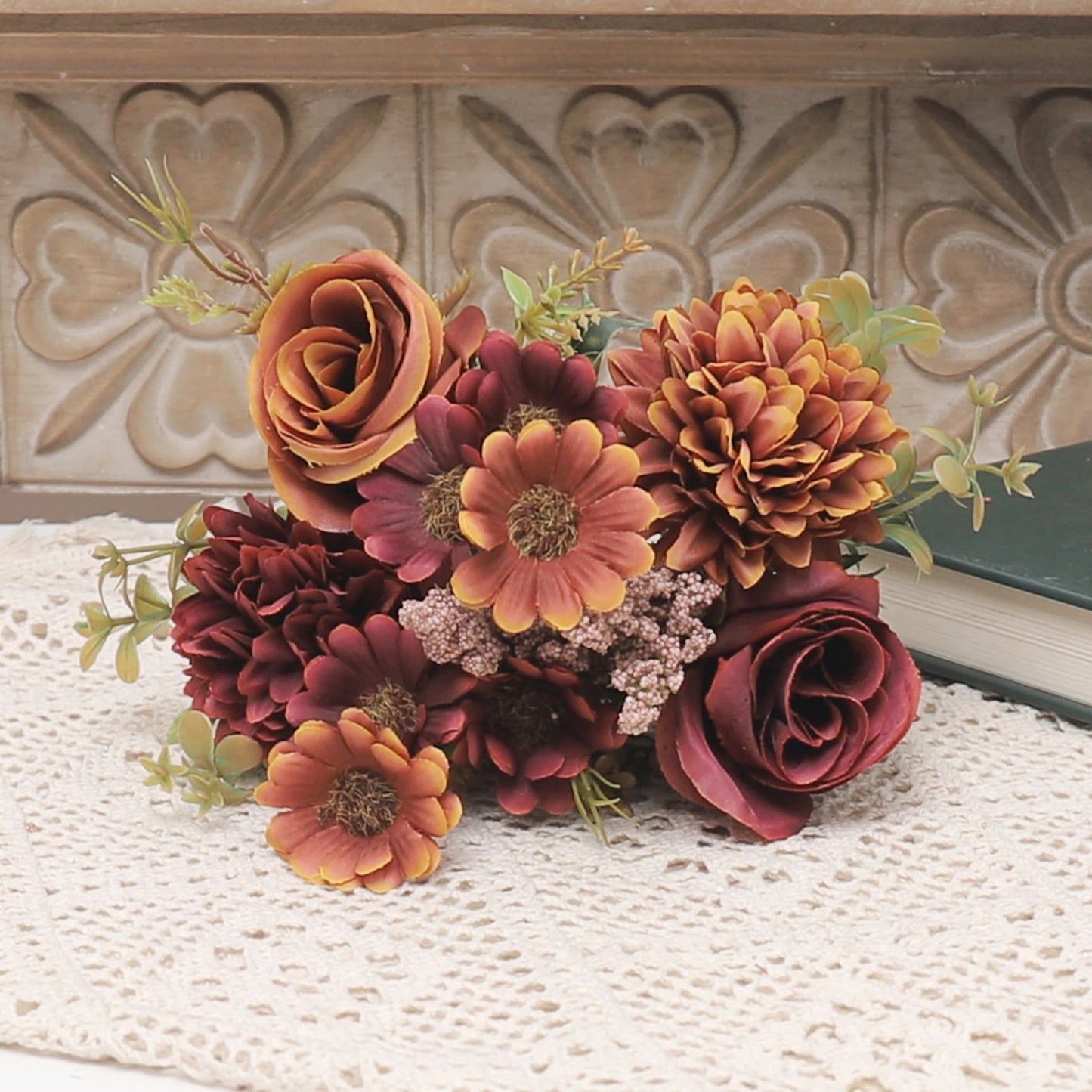 Artificial Autumn Roses & Silk Hydrangea Daisies – Home Table Bouquet for Weddings, Christmas, and Everyday Decor