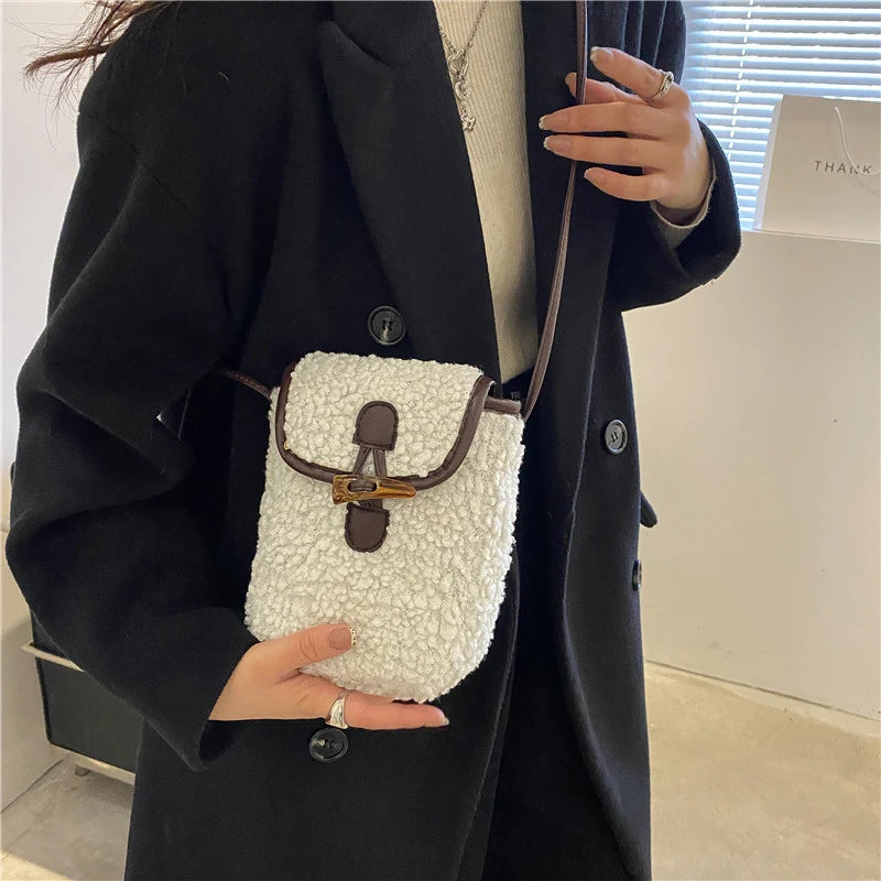 Plush Small Square Crossbody Bag – Women’s Fashion One-Shoulder Small Bag