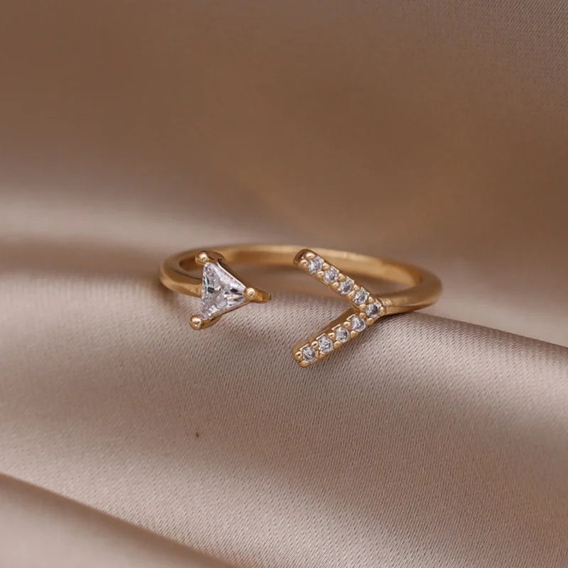 Gold plated simple double love crystal ring elegant women's daily opening ring accessories