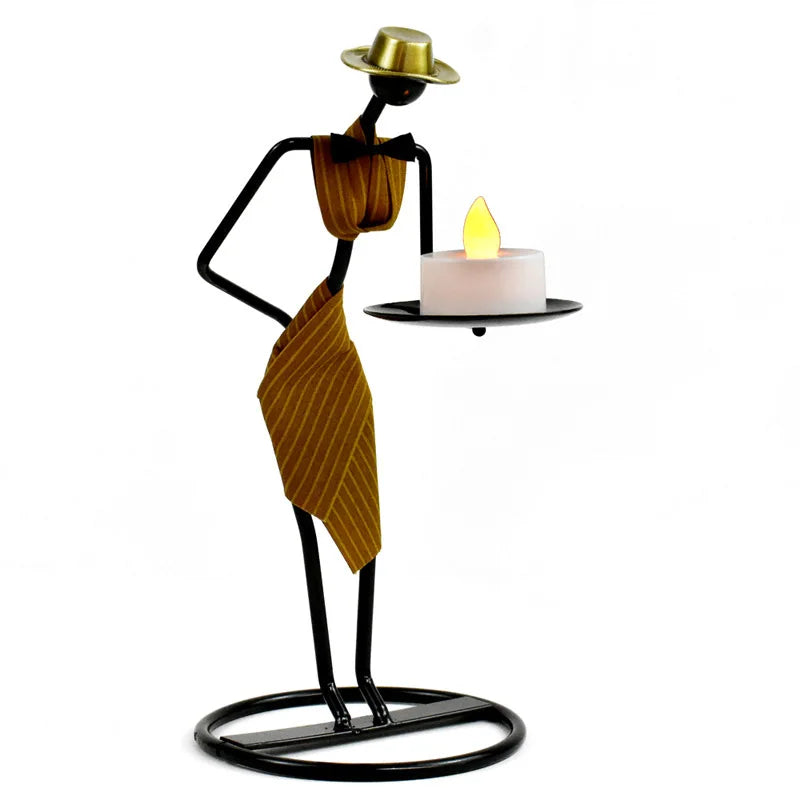 Waiter Iron Candle Holder – Creative European-Style Table Centerpiece Candlestick