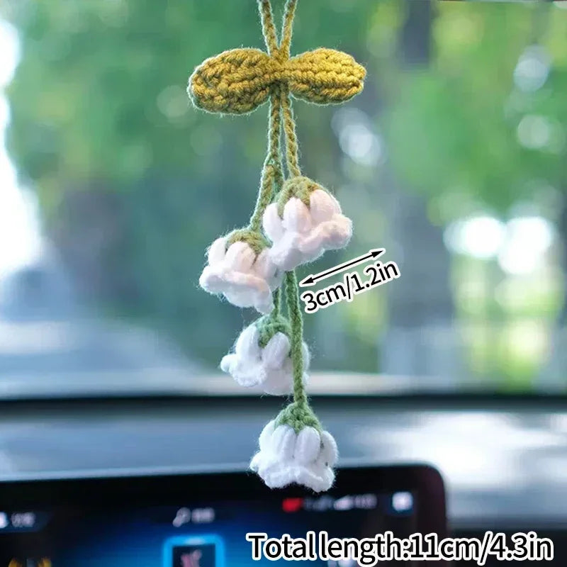 Crochet Flower Plant Keychain – Artificial Knitted Flower Hanging Decoration for Weddings, Gifts, and Car Pendants