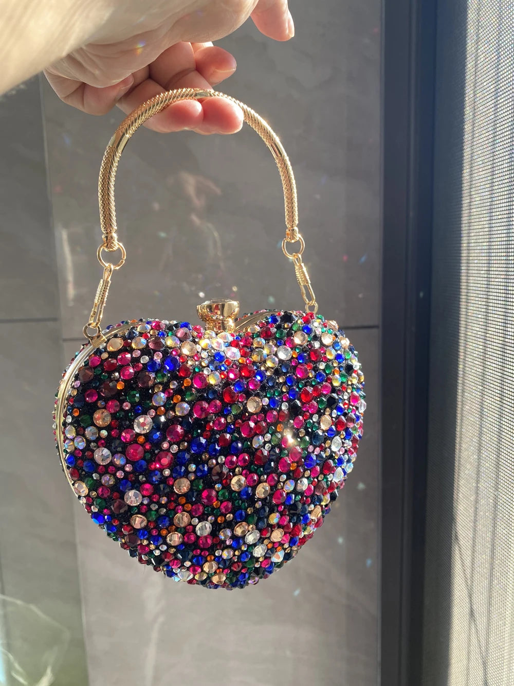 Luxury Heart-Shaped Crystal Clutch Purse – Rhinestone Evening Wedding Party Mini Handbag with Chain Handle