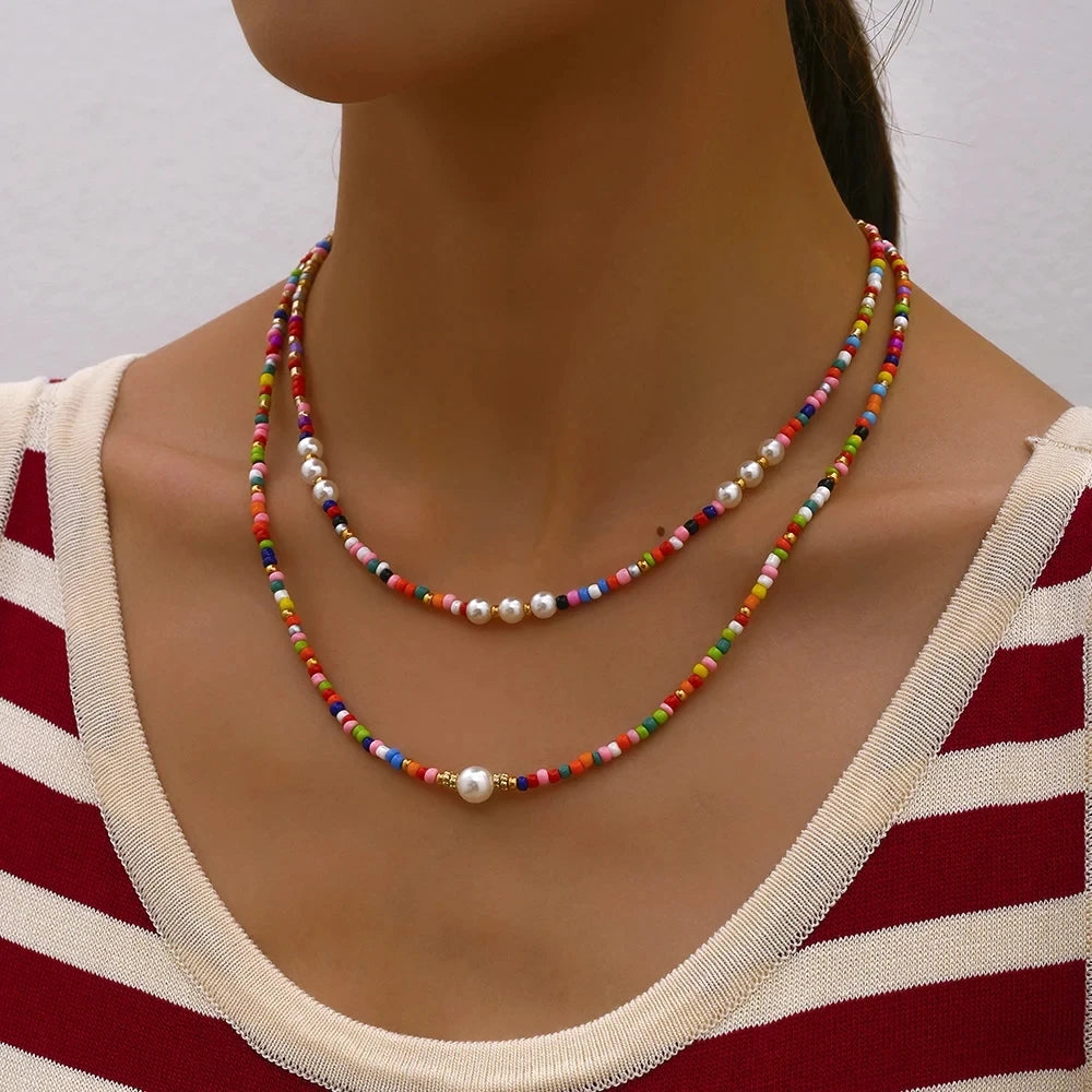 Bohemian Multilayer Handmade Beads Chain Necklace – Colorful Crystal Pendant with Tassels for Women