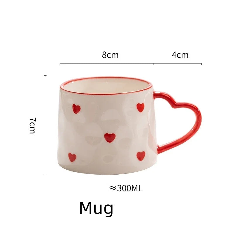 Creative INS Style Hand-Painted Love Heart Ceramic Coffee Mug – Cute Tea and Milk Cup for Home or Office