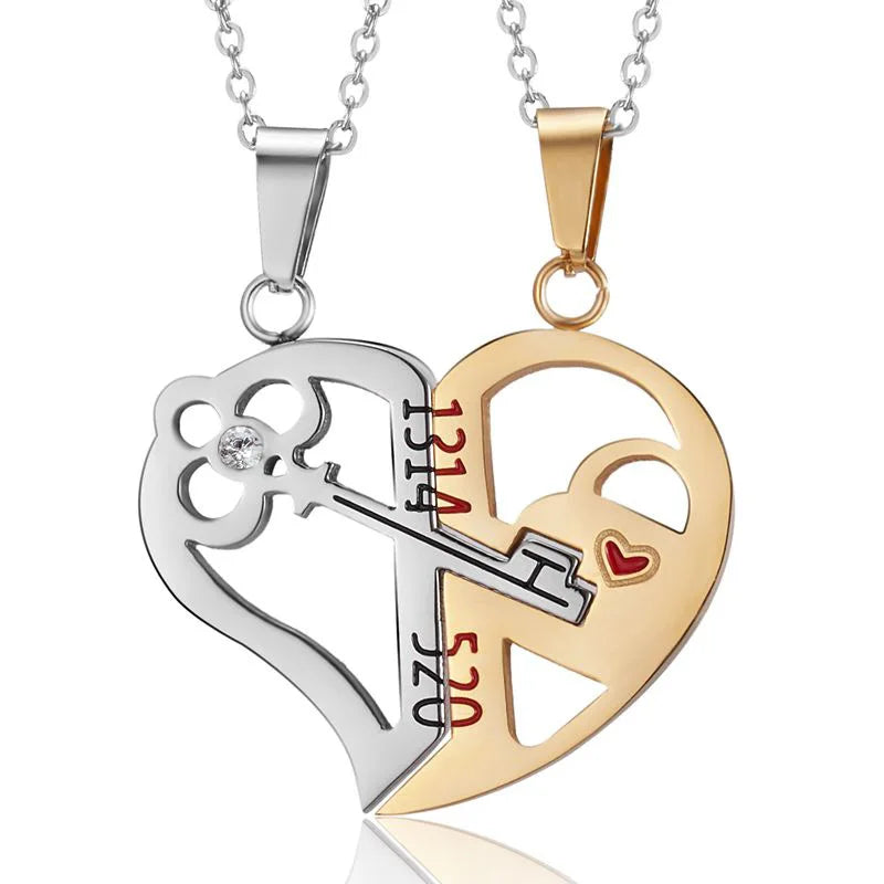 Magnetic Heart Electrocardiogram Pendant Necklace – Stainless Steel Couple Necklace Valentine's Day Gift