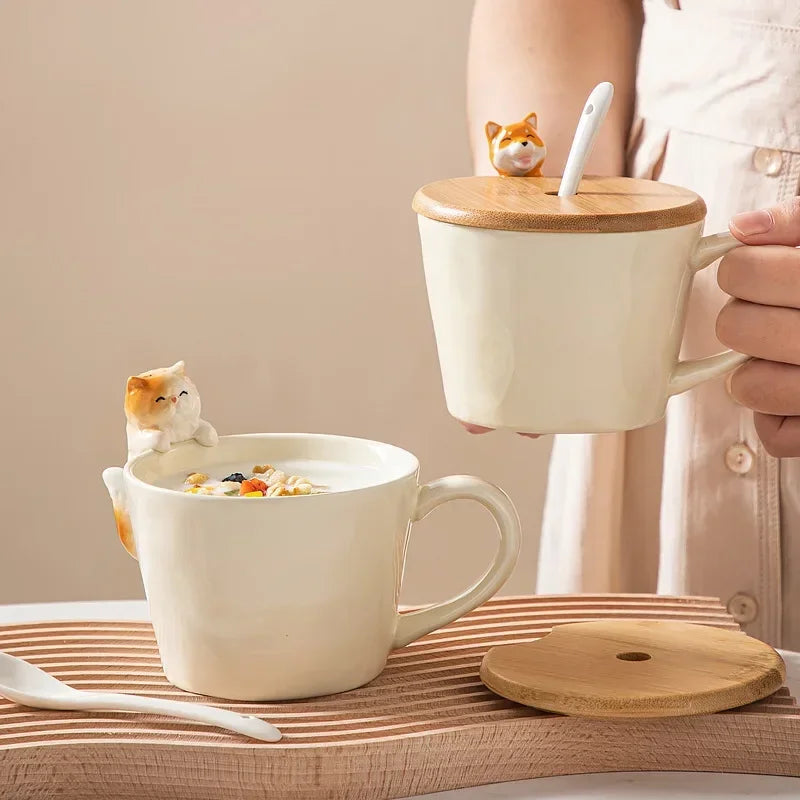 Cute Dog & Cat Ceramic Mug – 350ml Porcelain Milk Cup, Kids Water Cup, Couple Coffee Mug, Birthday Gift, Home Decoration