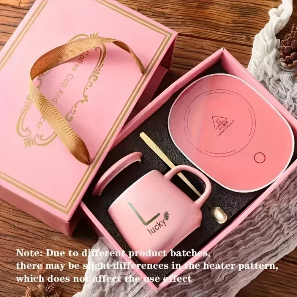 HeatMate 55°C Thermostat Ceramic Mug with Spoon & Storage Bag – Warm Mug Gift Set for Portable Meals