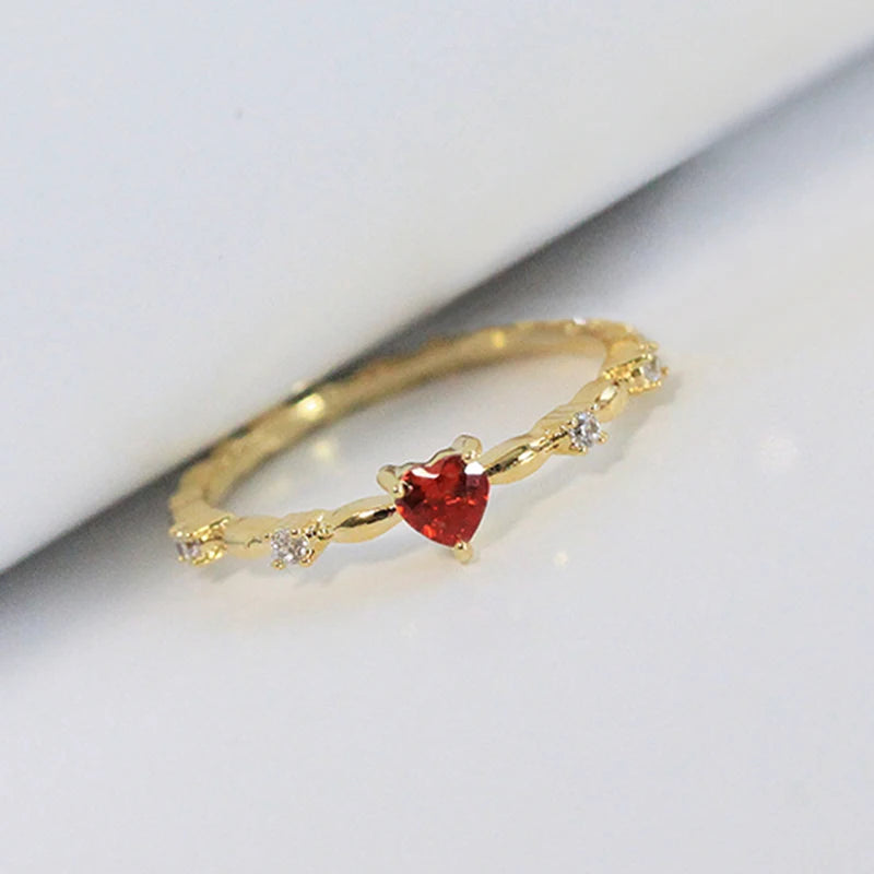 Huitan Exquisite Red Love CZ Engagement Proposal Ring – Thin Band Aesthetic Jewelry for Women