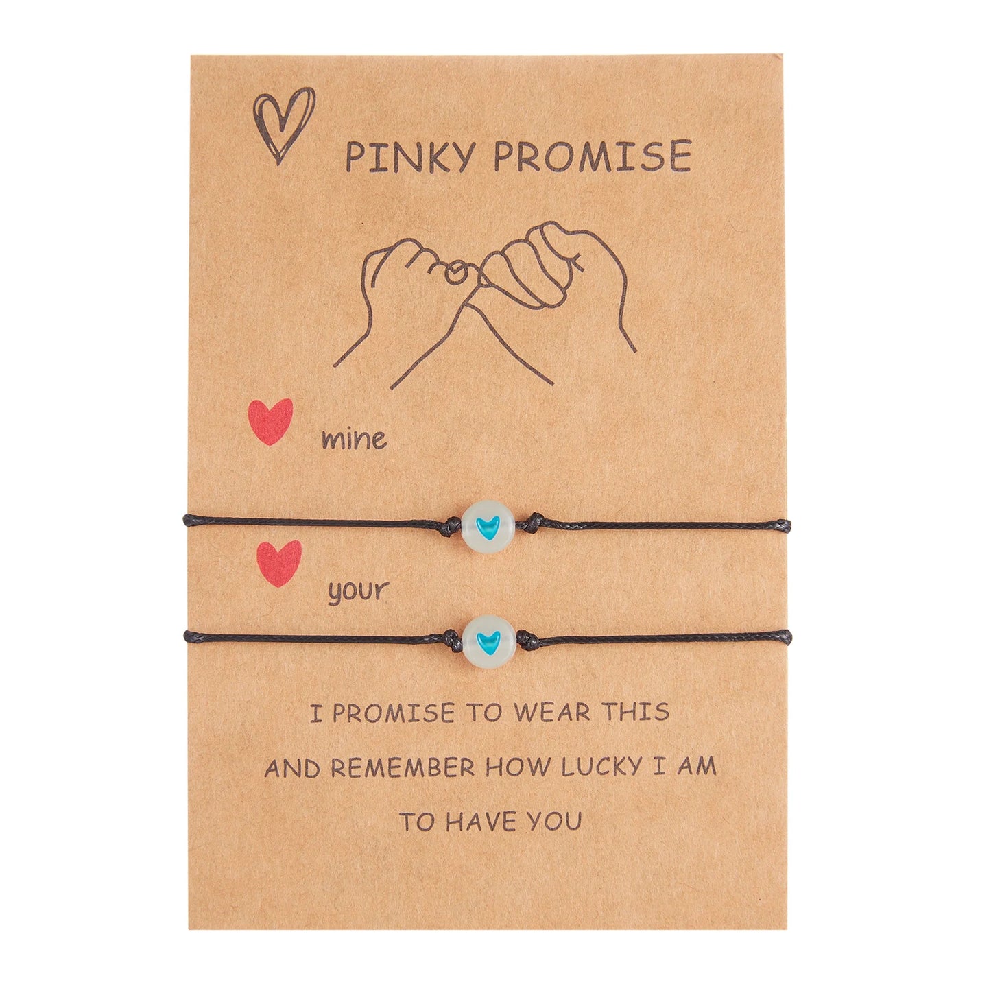 2Pcs Pinky Promise Couple Bracelets – Luminous Heart Bead Braided Friendship Jewelry for Kids