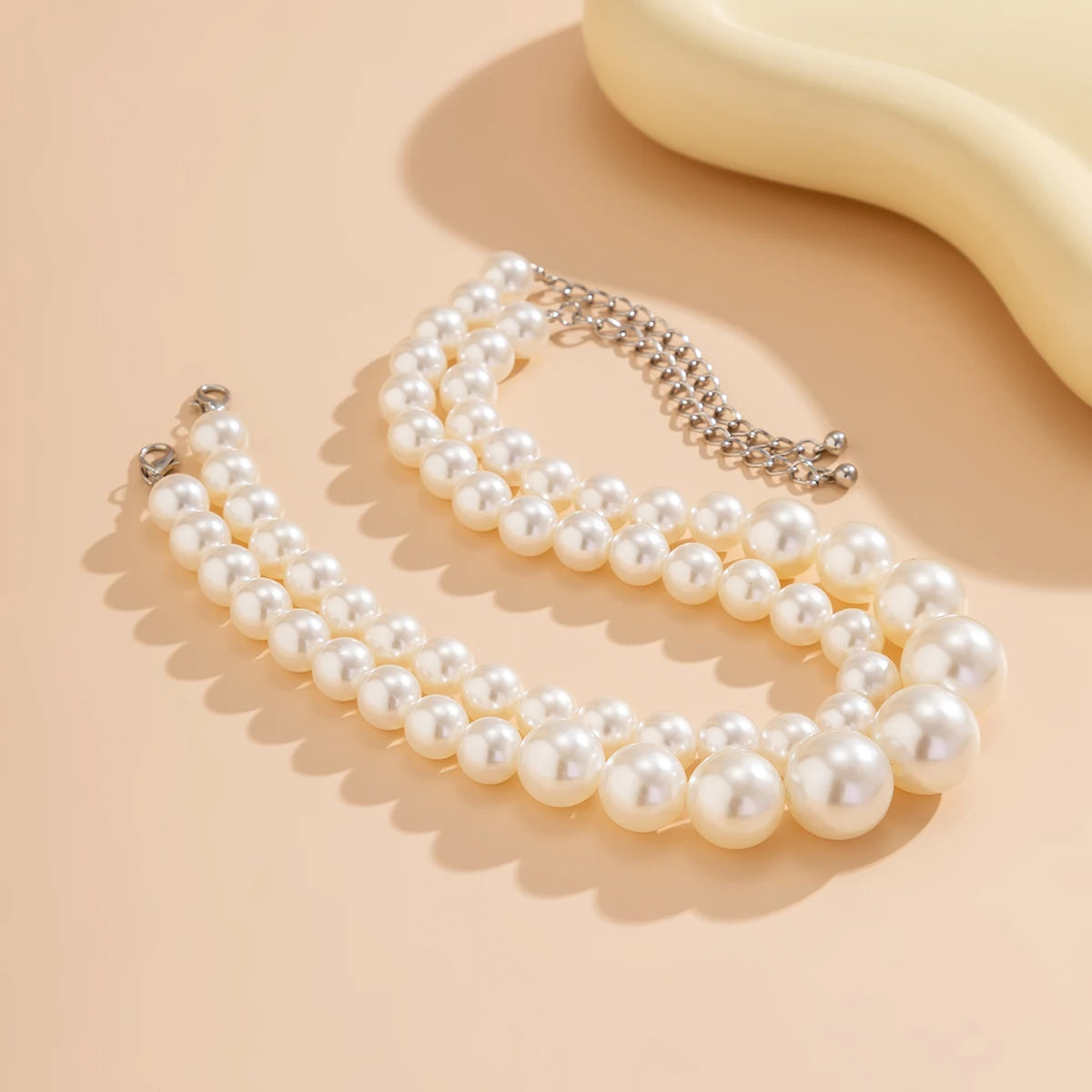 2Pcs/Set Luxury Big Imitation Pearl Multilayer Choker Necklace for Women