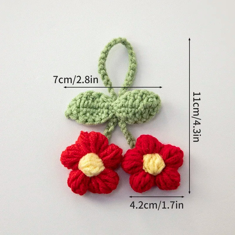 Crochet Flower Plant Keychain – Artificial Knitted Flower Hanging Decoration for Weddings, Gifts, and Car Pendants