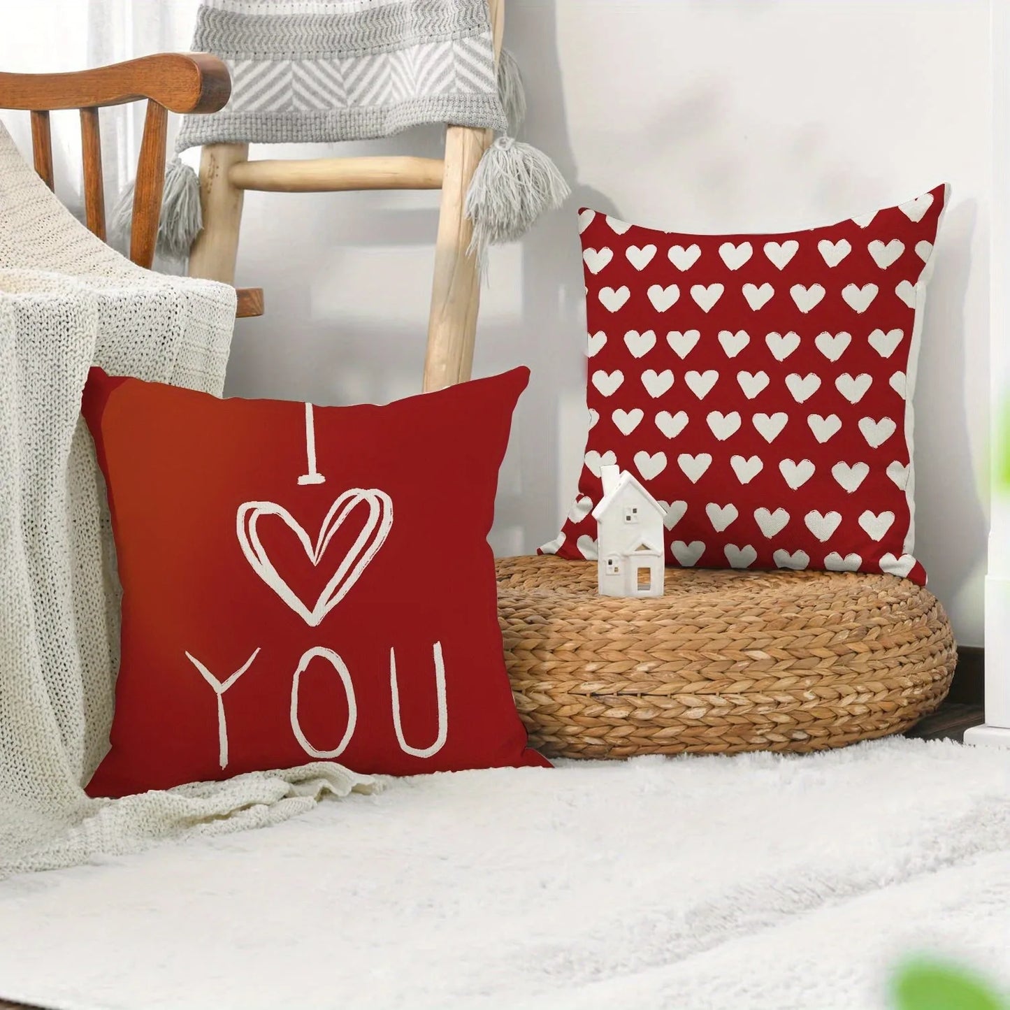 Valentine's Day Romantic Heart-Printed Pillowcase – Sofa Cushion Cover for Sweet Home Decor