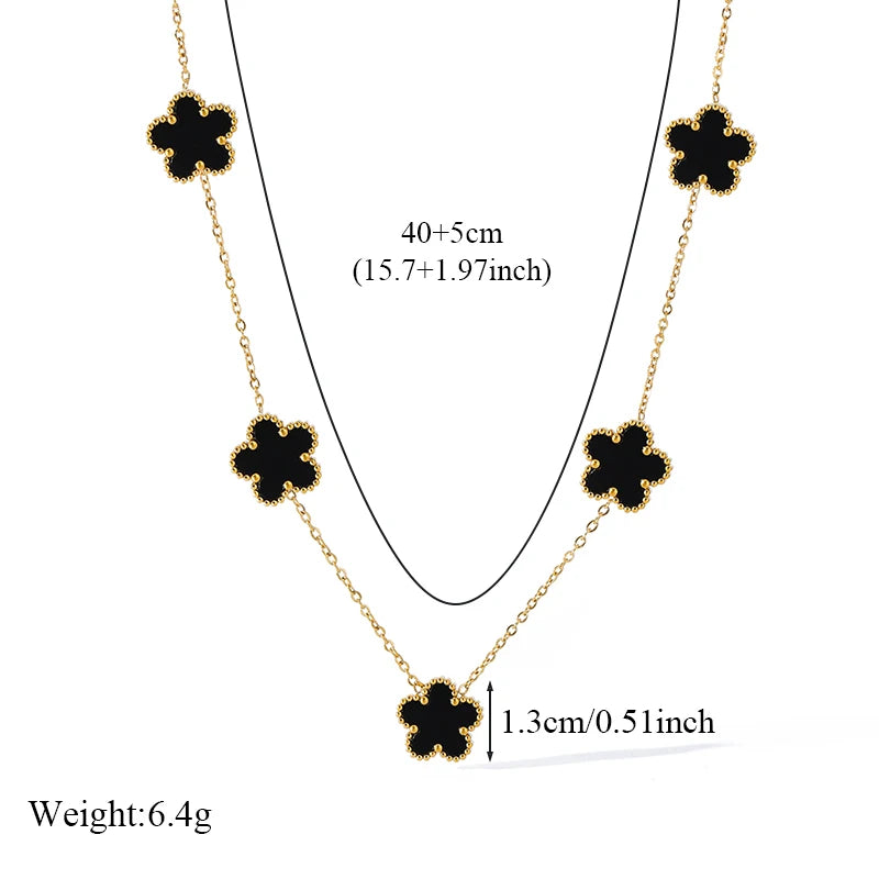 GANEMLY 316L Stainless Steel 4-Color Five-Leaf Clover Jewelry Set – Necklace, Bracelet, and Earrings for Women
