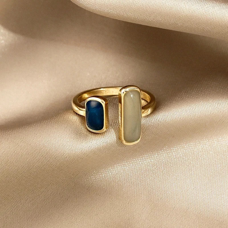Adjustable Colorful Drip Glaze Ring – Retro Geometric Gold Metal Ring for Women’s Fashion and Wedding Jewelry