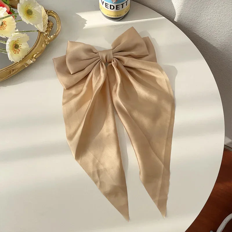 Solid Color Satin Ribbon Big Bow Hairpin – Summer Hair Accessory for Women & Girls