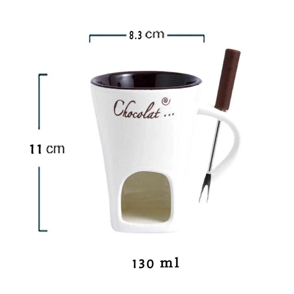 Personal Mini Fondue Mug Set – Ceramic Chocolate & Cheese Melting Cup with Forks, Ideal for Valentine's Day and Girls' Gifts