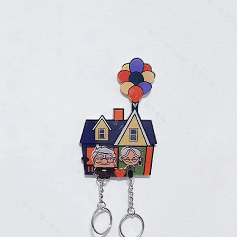 Wall-Mounted Key Holder with Couple Keychains – "Up" Movie-Inspired Jigsaw Key Ring Hanger, Perfect Christmas Gift