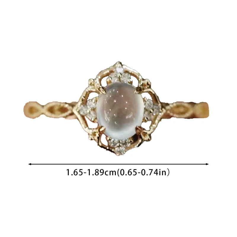 Gold Plated Natural Moonstone Cat’s Eye Ring – Luxury Geometric Design for Women