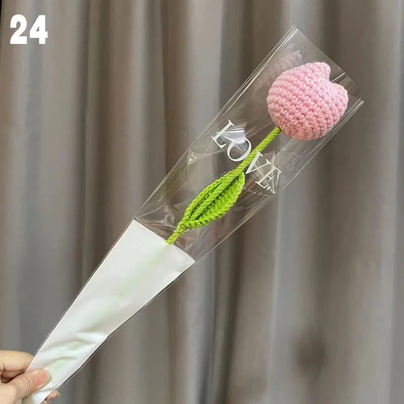 DIY Knitting Bouquet Rose Tulip Flower Bouquet Sunflower Hand-knitted Fake Flowers Knit Flower Home Table Crochet Floral Bouquet