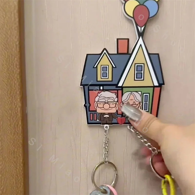 Wall-Mounted Key Holder with Couple Keychains – "Up" Movie-Inspired Jigsaw Key Ring Hanger, Perfect Christmas Gift