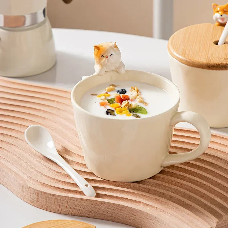 Cute Dog & Cat Ceramic Mug – 350ml Porcelain Milk Cup, Kids Water Cup, Couple Coffee Mug, Birthday Gift, Home Decoration