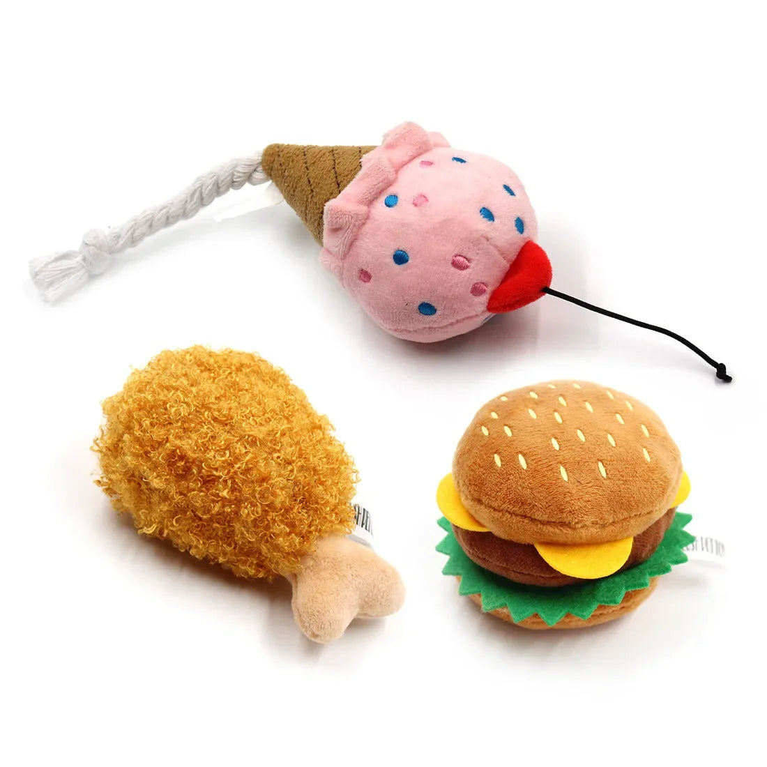 Plush Squeaky Dog Toys – Soft Chew-Resistant Ice Cream, Fries, and Hamburger Toys for Dogs