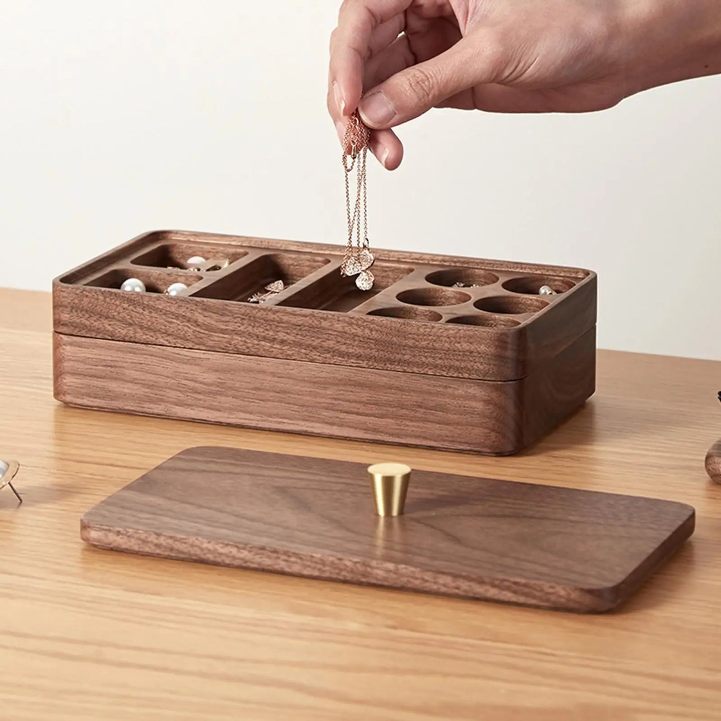 Wooden 2-Tier Jewelry Organizer – Smooth Solid Wood Storage Box for Women’s Earrings, Necklaces, and Watches