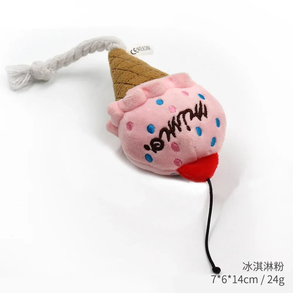 Plush Squeaky Dog Toys – Soft Chew-Resistant Ice Cream, Fries, and Hamburger Toys for Dogs