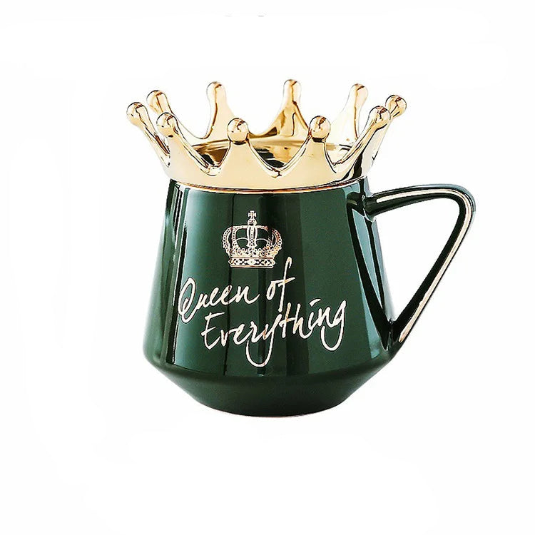 400ml Crown Ceramic Coffee Cup Fine Couple Mug with Lid Simple Afternoon Tea Coffee Cup Breakfast Milk Coffee Mug Birthday Gift