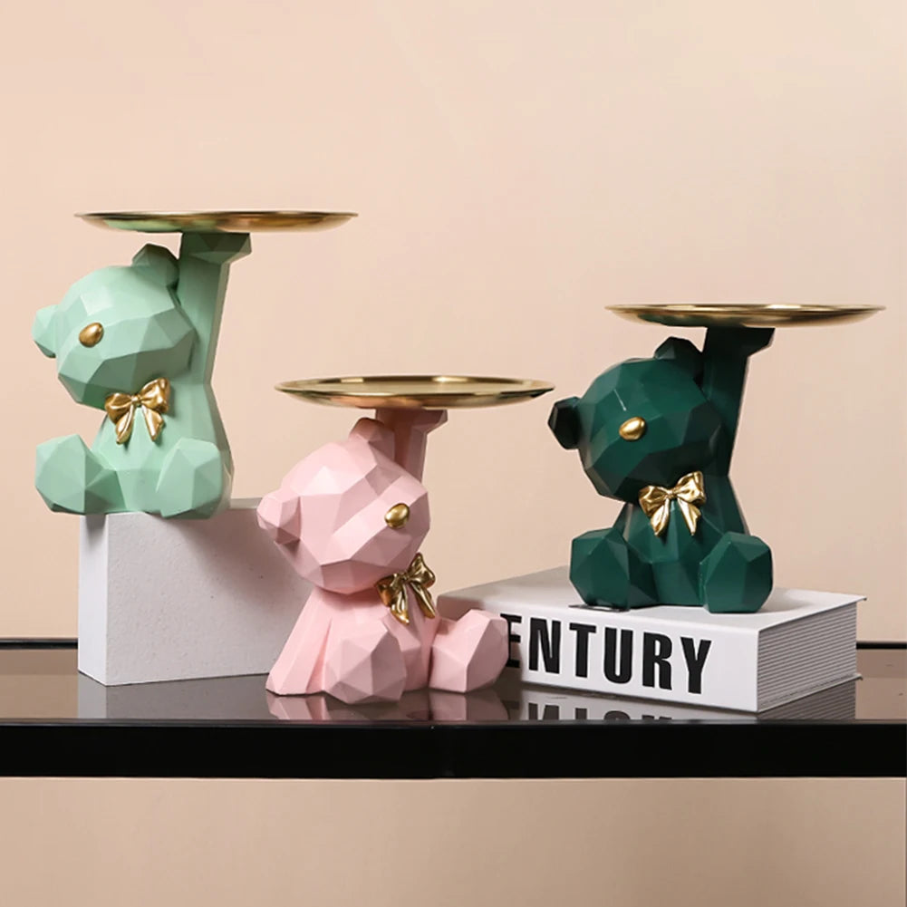 Geometric Bear Key Holder Figurine – Resin Storage Box for Home and Office Decor